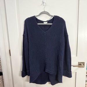 Long navy v neck sweater size medium